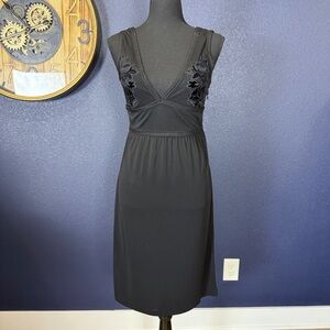 DKNY Y2K Black Sleeveless Mini Dress with Velvet Floral Appliqués | Small